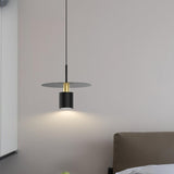 Modern Black Metal Disk Cylinder Pendant Light Image - 1