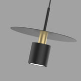 Modern Black Metal Disk Cylinder Pendant Light Image - 11