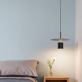 Modern Black Metal Disk Cylinder Pendant Light Image - 13