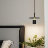 Modern Black Metal Disk Cylinder Pendant Light Image - 6