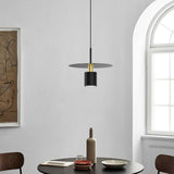 Modern Black Metal Disk Cylinder Pendant Light Image - 7