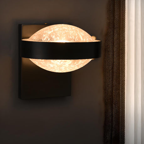 Modern Black Metal Frosted Glass Globe Wall Sconce Image - 1