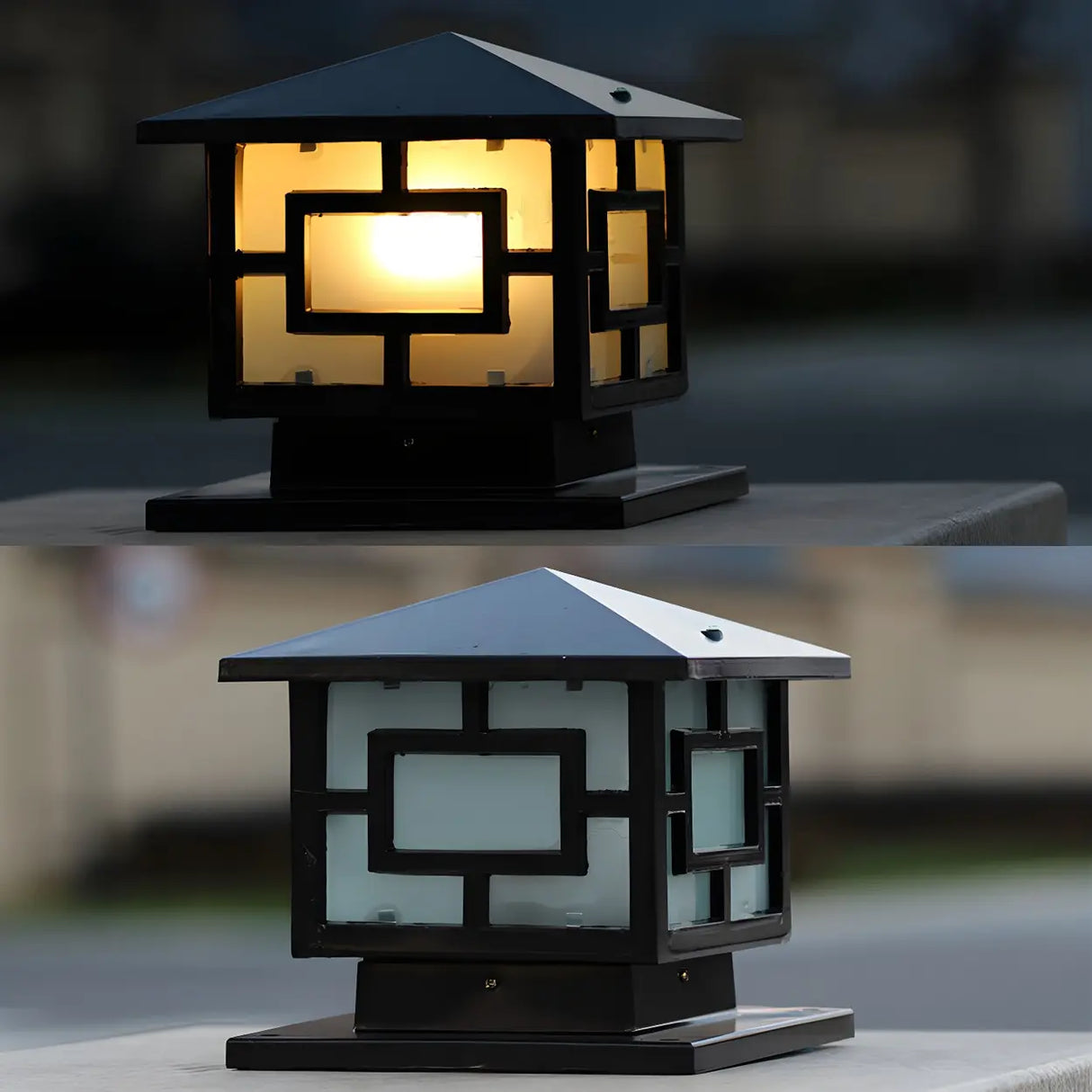 Modern Black Metal Lantern Outdoor Garden Table Lamp Image - 5