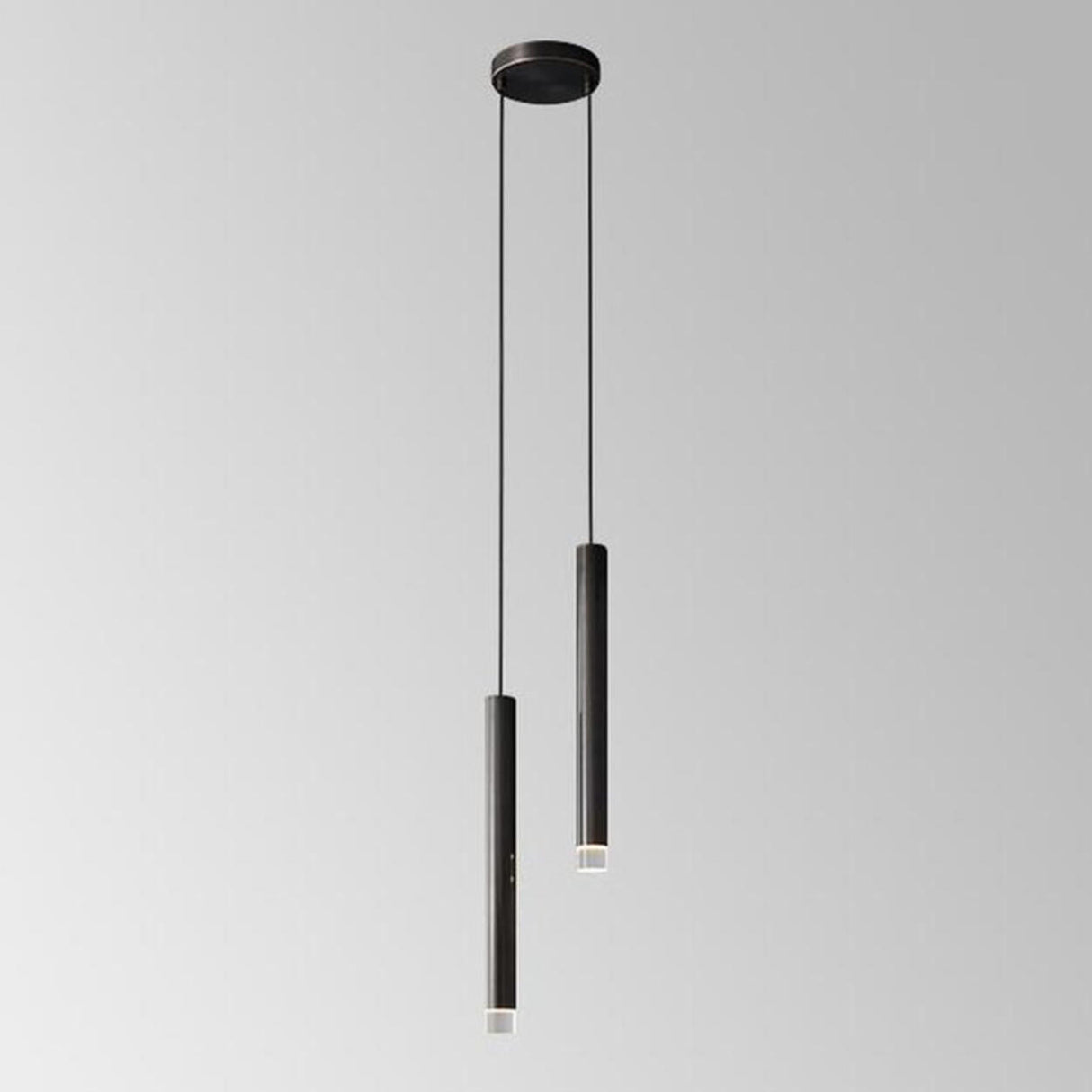 Modern Black Metal Slim Cylinder Bedroom Pendant Light Image - 10