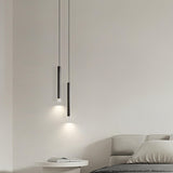 Modern Black Metal Slim Cylinder Bedroom Pendant Light Image - 13