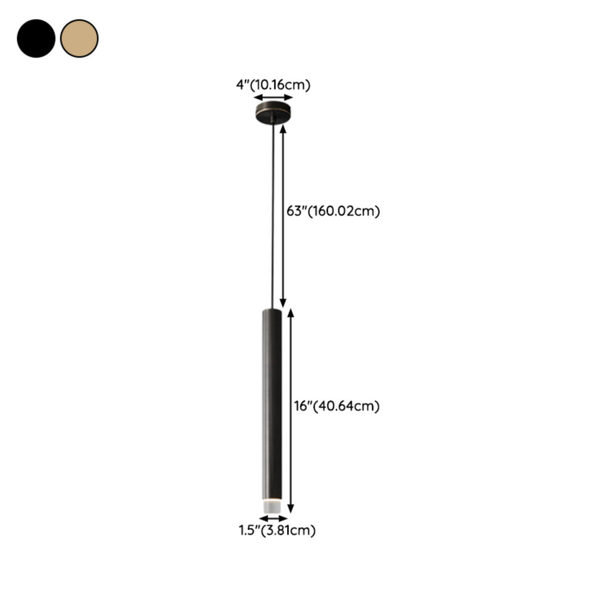 Modern Black Metal Slim Cylinder Bedroom Pendant Light 