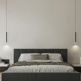 Modern Black Metal Slim Cylinder Bedroom Pendant Light Image - 3