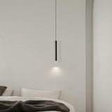 Modern Black Metal Slim Cylinder Bedroom Pendant Light Image - 4