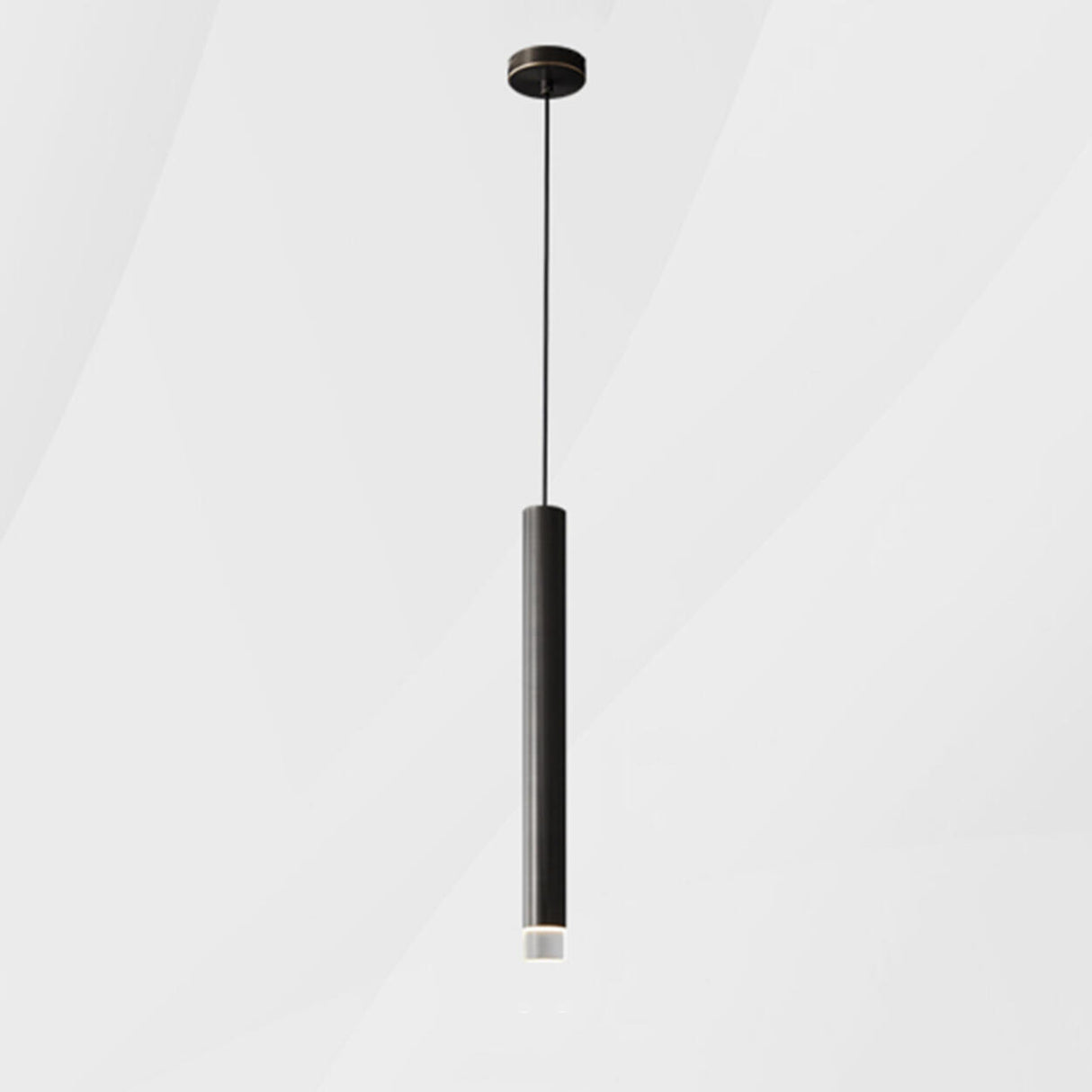 Modern Black Metal Slim Cylinder Bedroom Pendant Light Image - 5