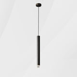 Modern Black Metal Slim Cylinder Bedroom Pendant Light Image - 5