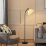 Modern Black Metal White Pleated Fabric Arc Floor Lamp Image - 3