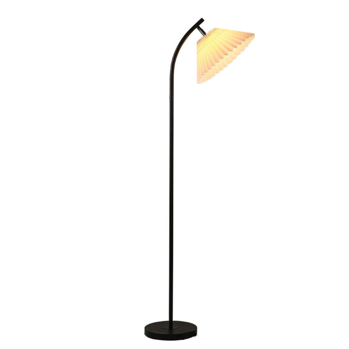 Modern Black Metal White Pleated Fabric Arc Floor Lamp Image - 5