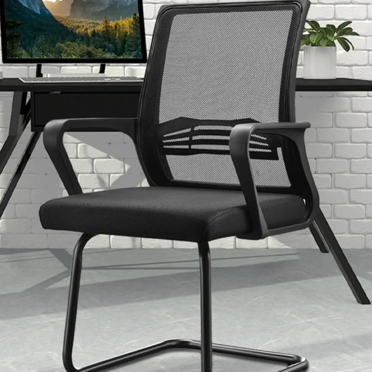 Modern Black Mid-Back Ergonomic Mesh Office Chair Image - 2