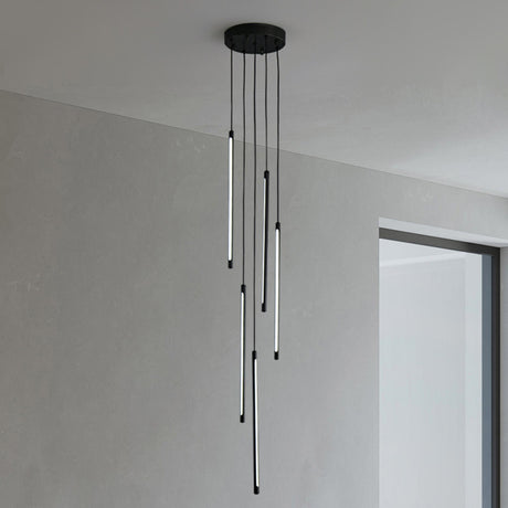 Modern Black Multi-Tube Acrylic LED Round Pendant Light Image - 1