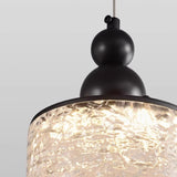 Modern Black Patterned Glass Cylinder LED Pendant Light Image - 12