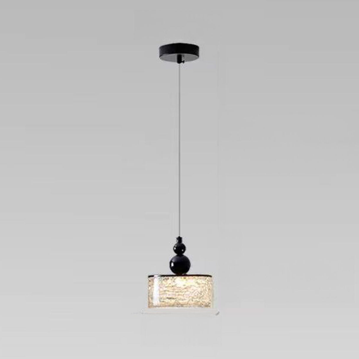 Modern Black Patterned Glass Cylinder LED Pendant Light Image - 2