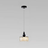 Modern Black Patterned Glass Cylinder LED Pendant Light Image - 2