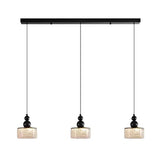 Modern Black Patterned Glass Cylinder LED Pendant Light Image - 5