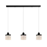 Modern Black Patterned Glass Cylinder LED Pendant Light Image - 7