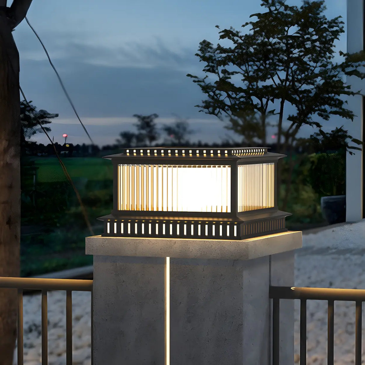 Modern Black Rectangular Hollow Floor Outdoor Lamp Image - 3