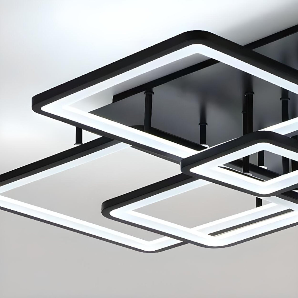 Modern Black Rectangular LED Semi-Flush Mount Light Image - 13