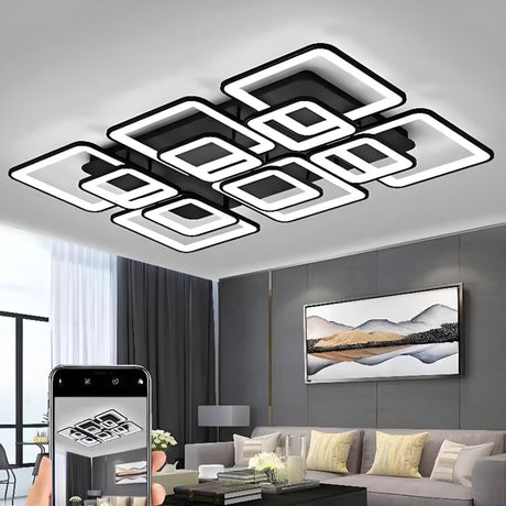 Modern Black Rectangular LED Semi-Flush Mount Light Image - 2