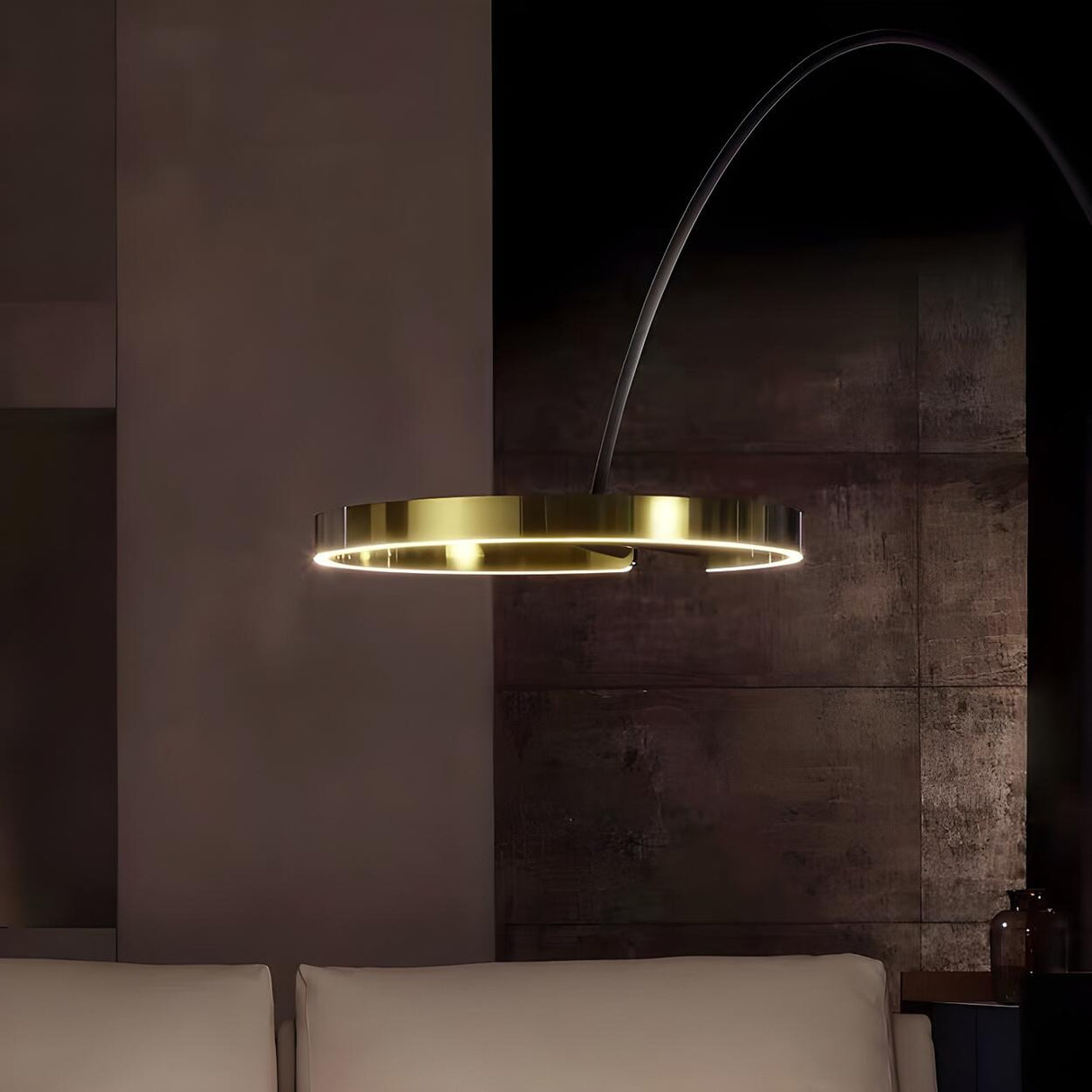 Modern Black Ring and Arc LED Metal Floor Lamp Image - 10