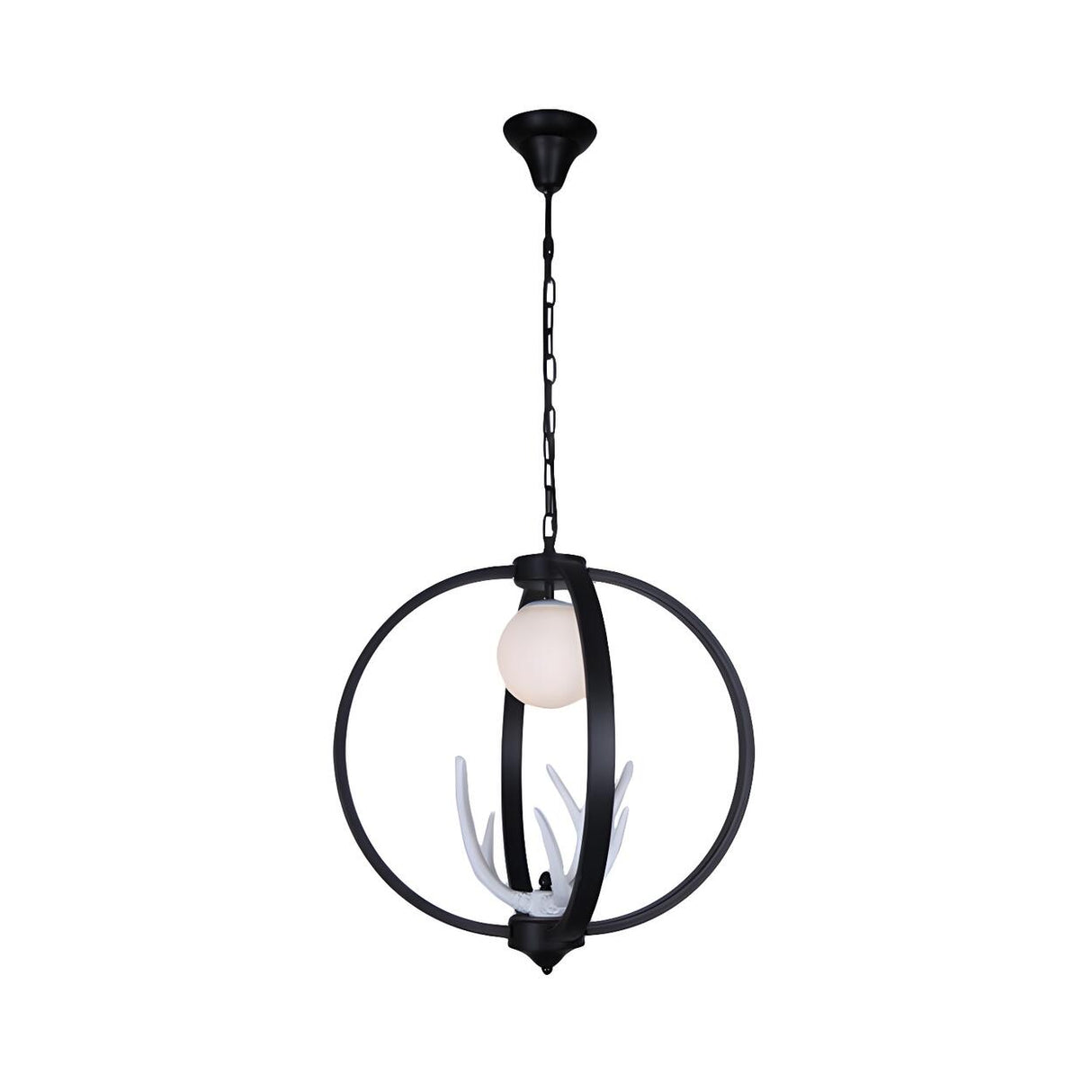 Modern Black Ring White Antler Globe Pendant Chandelier Image - 4