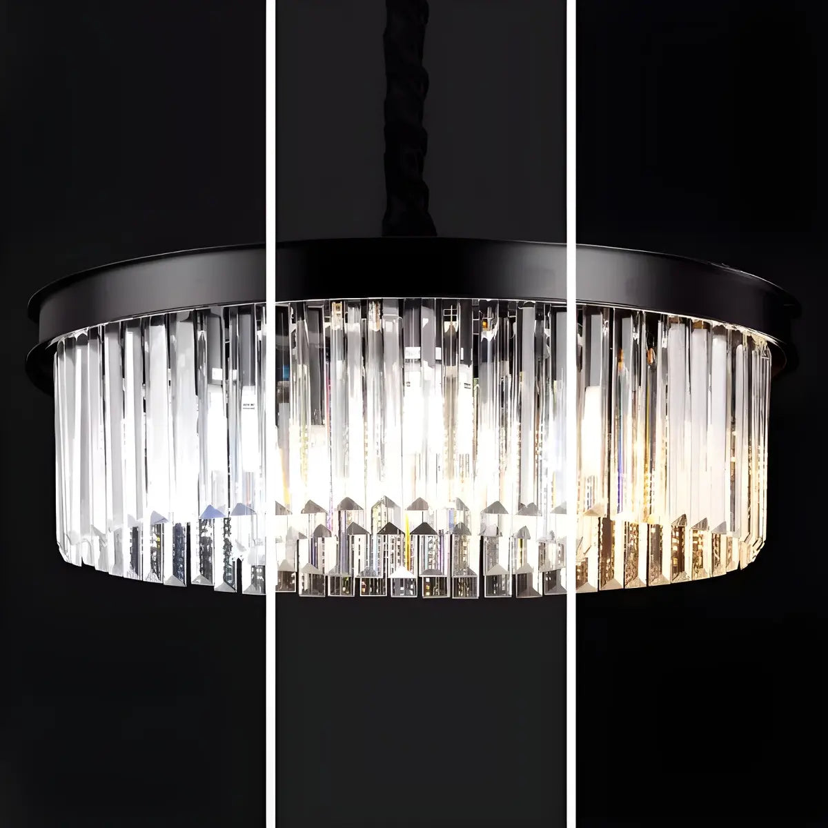 Modern Black Round Crystal Black Living Room Chandelier Image - 13