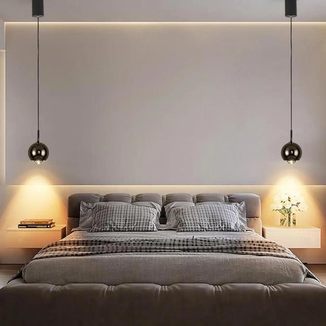 Modern Black Round Metal Globe Pendant Light Bedroom Image - 1