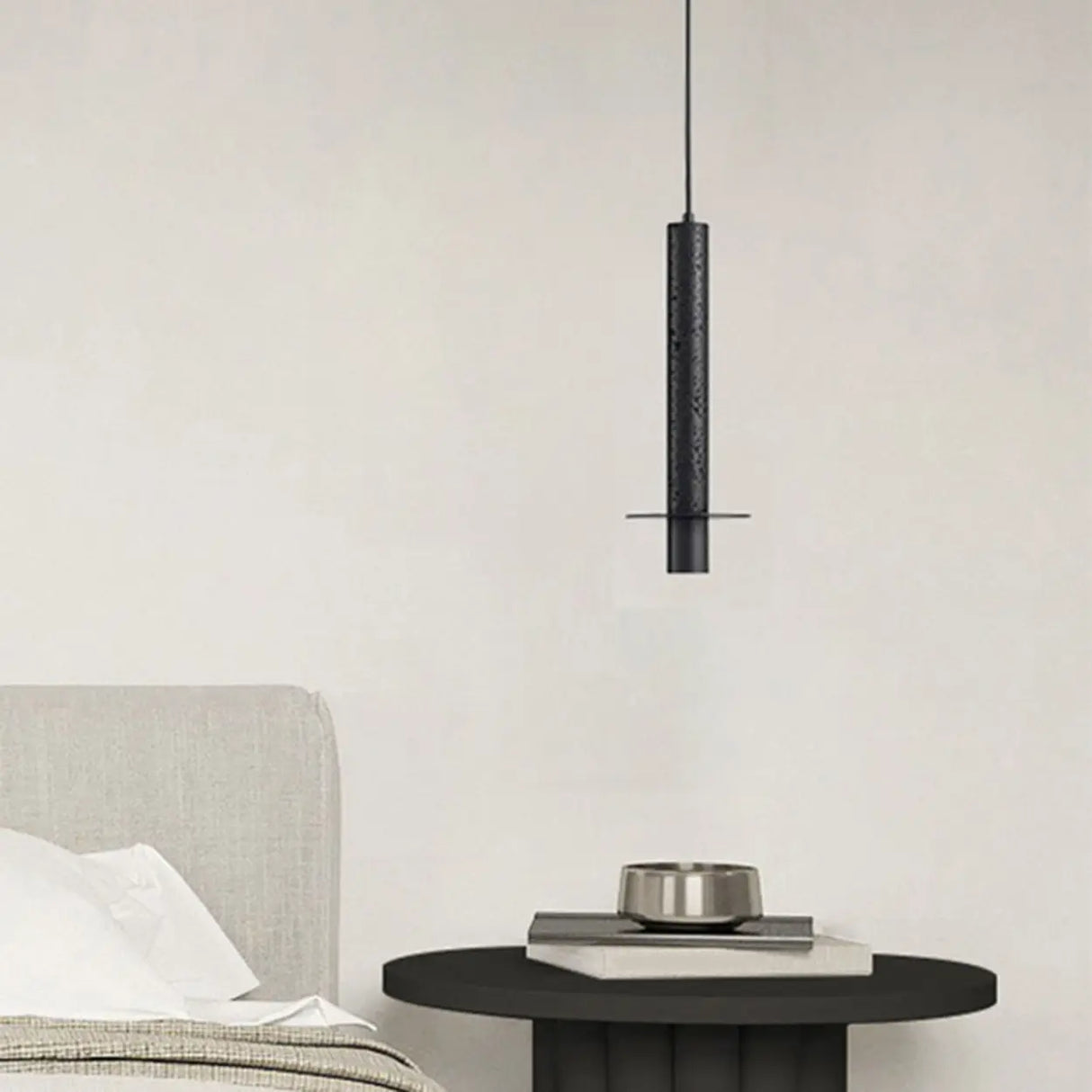 Modern Black Sintered Stone Cylinder Pendant Light Image - 1