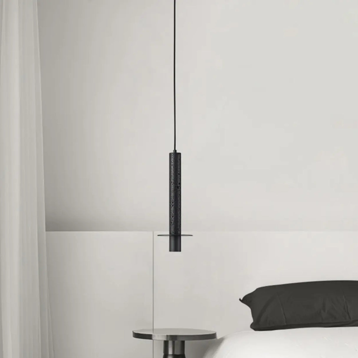 Modern Black Sintered Stone Cylinder Pendant Light Image - 9