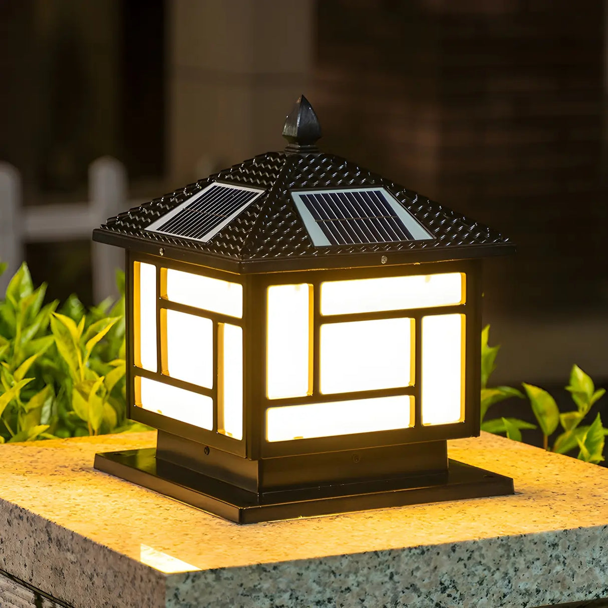 Modern Black Square Solar Outdoor Lantern Table Lamp Image - 1