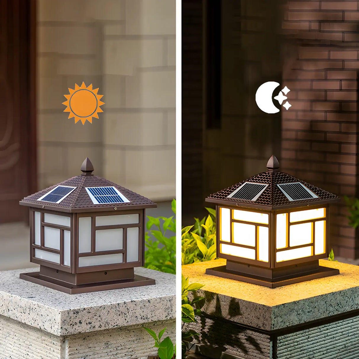 Modern Black Square Solar Outdoor Lantern Table Lamp Image - 13