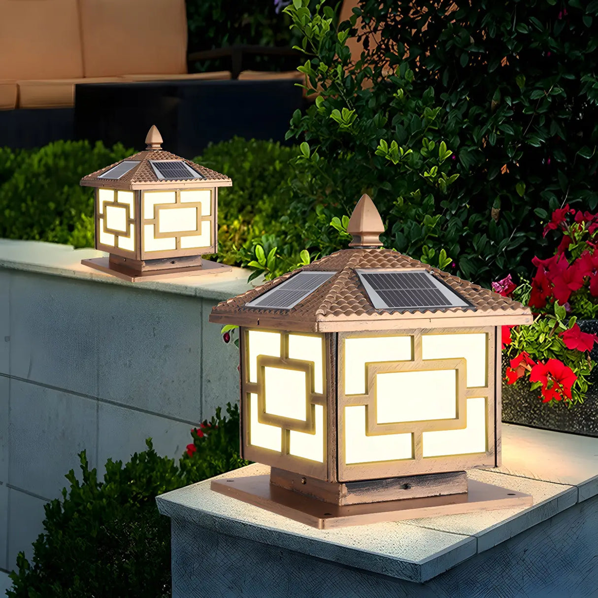 Modern Black Square Solar Outdoor Lantern Table Lamp Image - 7