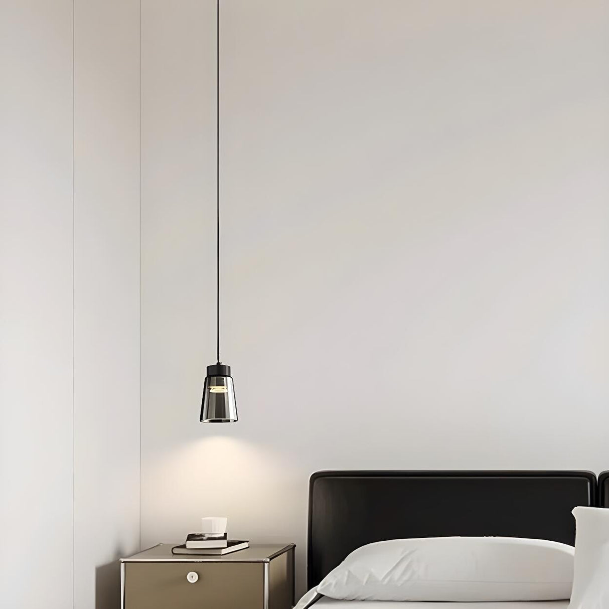 Modern Black Tapered Glass Pendant Light Bedroom Image - 10