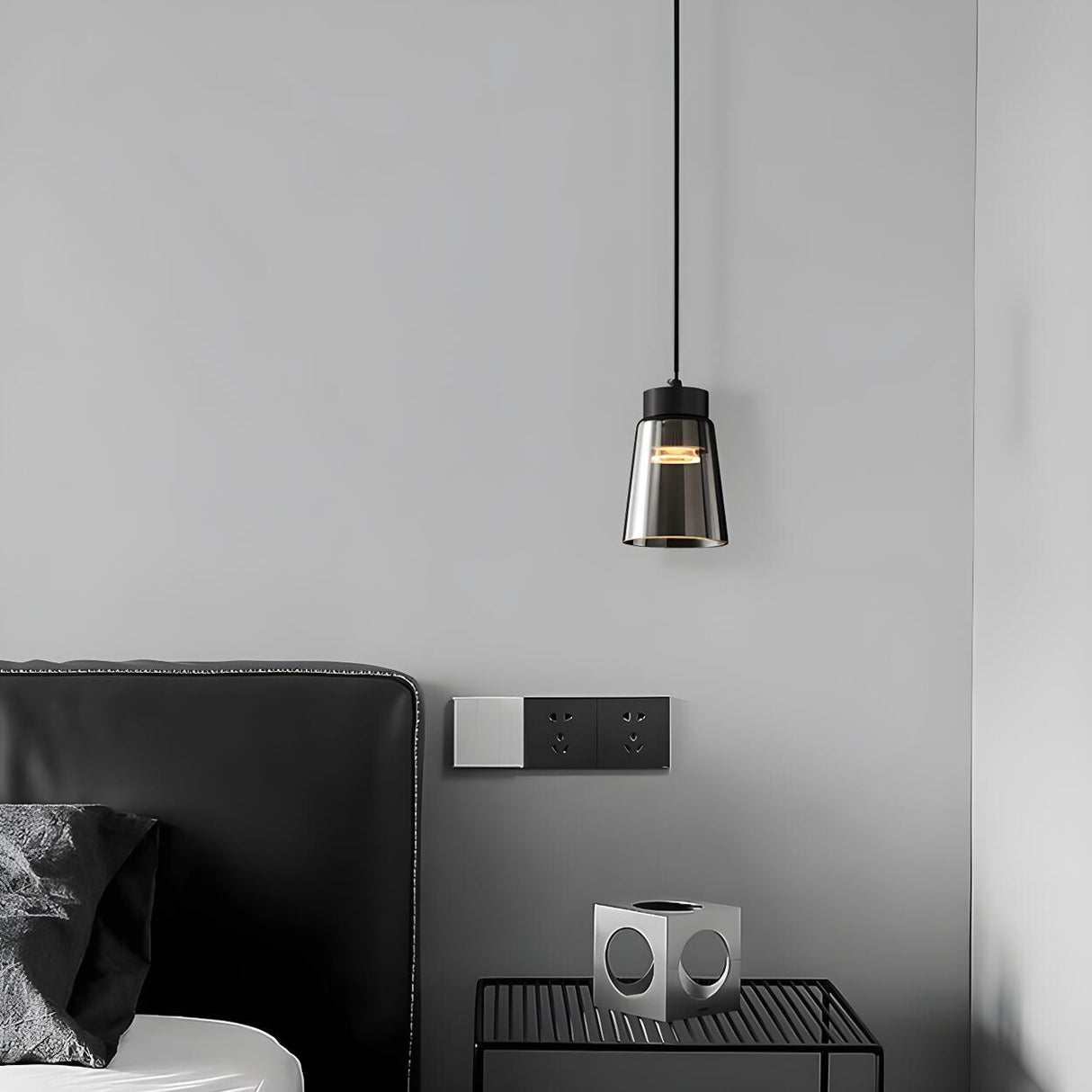 Modern Black Tapered Glass Pendant Light Bedroom Image - 2