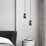 Modern Black Tapered Glass Pendant Light Bedroom Image - 3