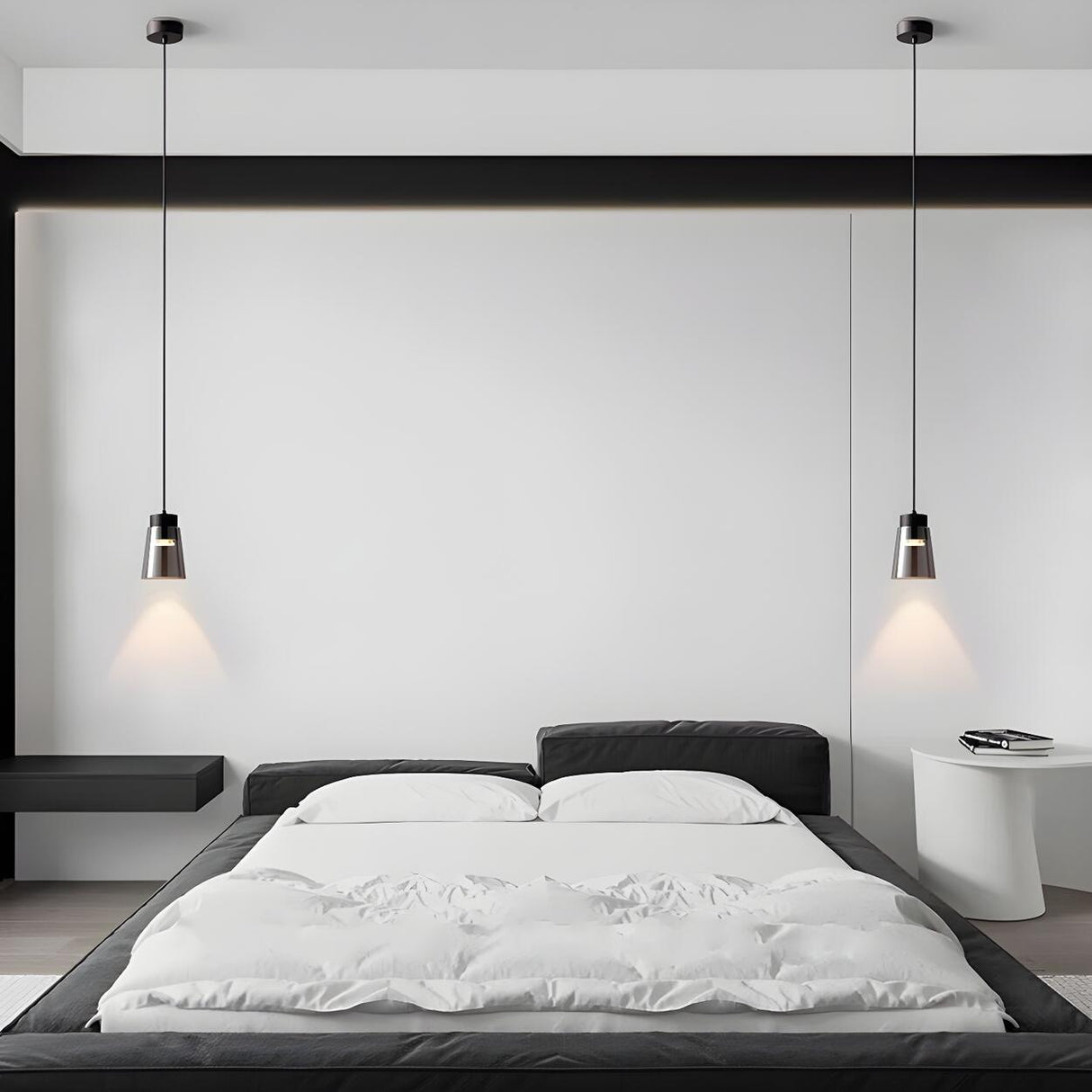 Modern Black Tapered Glass Pendant Light Bedroom Image - 4