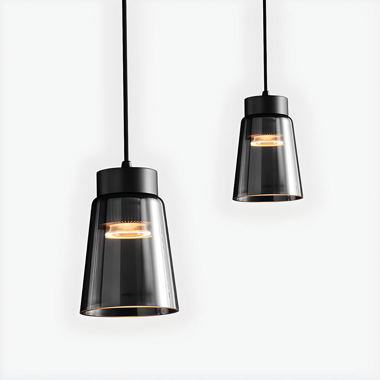 Modern Black Tapered Glass Pendant Light Bedroom Image - 6