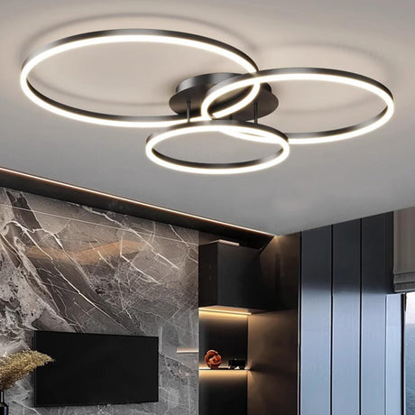 Modern Black Three Circle LED Semi-Flush Ceiling Light Image - 1