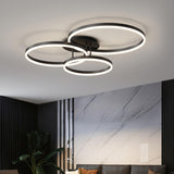 Modern Black Three Circle LED Semi-Flush Ceiling Light Image - 4