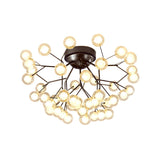 Modern Black Twig Firefly Glass Semi-Flush Mount Light Image - 19