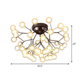 Modern Black Twig Firefly Glass Semi-Flush Mount Light Image - 20