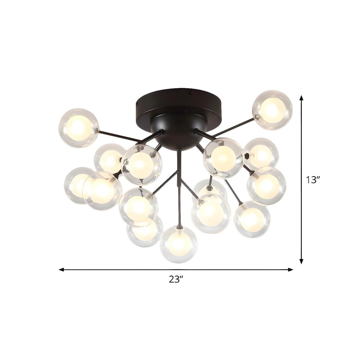 Modern Black Twig Firefly Glass Semi-Flush Mount Light Image - 5