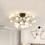 Modern Black Twig Firefly Glass Semi-Flush Mount Light Image - 6