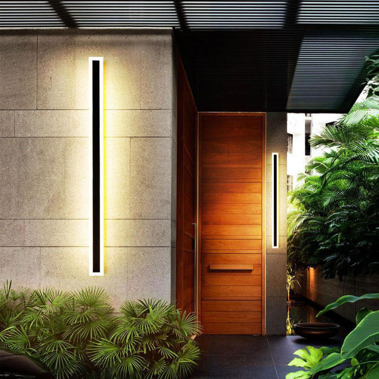 Modern Black Vertical Outdoor Waterproof Wall Lamp Image - 3