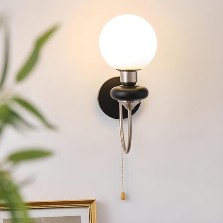 Modern Black Wall Sconce with Pull Chain Switch Image - 1