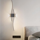 Modern Black Wave LED Bedside Wall Sconce Light Image - 1