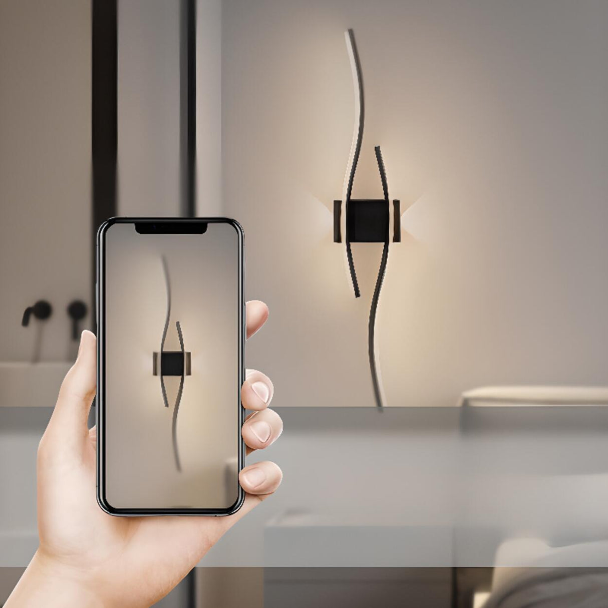 Modern Black Wave LED Bedside Wall Sconce Light Image - 10